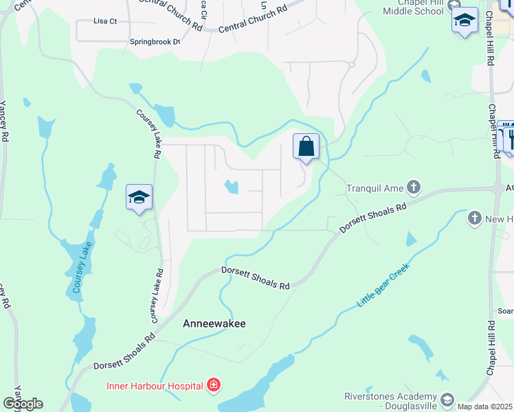 map of restaurants, bars, coffee shops, grocery stores, and more near 4367 Spindlewick Lane in Douglasville