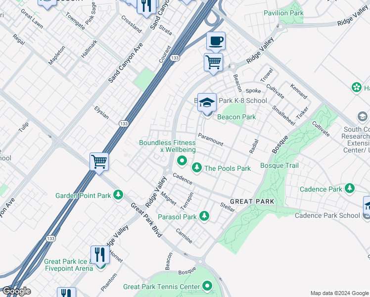 map of restaurants, bars, coffee shops, grocery stores, and more near 119 Cultivate in Irvine