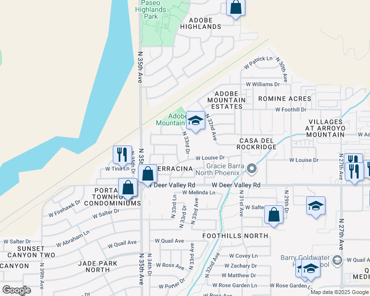 map of restaurants, bars, coffee shops, grocery stores, and more near 22052 North 33rd Drive in Phoenix