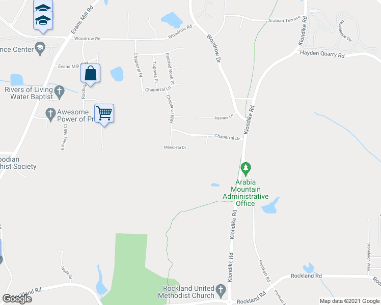 map of restaurants, bars, coffee shops, grocery stores, and more near 6659 Manoleta Drive in Stonecrest