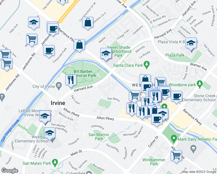 map of restaurants, bars, coffee shops, grocery stores, and more near 3 Imperial Aisle in Irvine