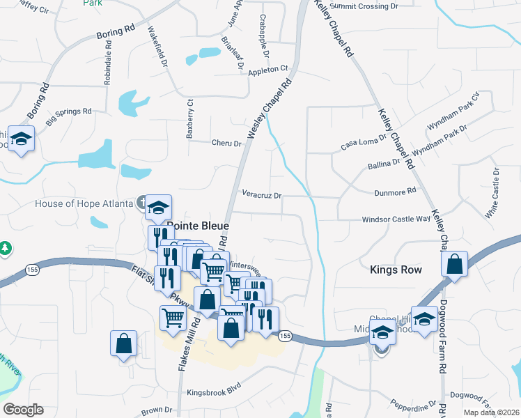 map of restaurants, bars, coffee shops, grocery stores, and more near 3925 Veracruz Drive in Decatur