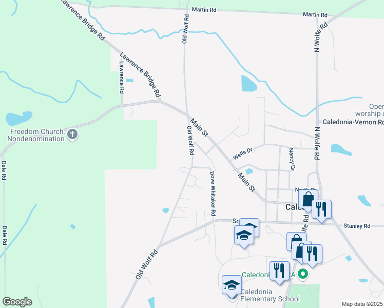 map of restaurants, bars, coffee shops, grocery stores, and more near 18 Sanders Lane in Caledonia