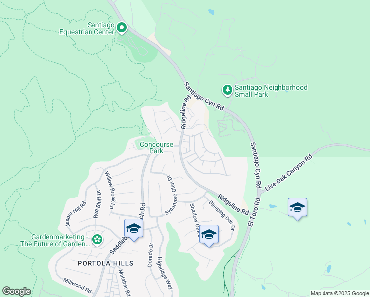 map of restaurants, bars, coffee shops, grocery stores, and more near 28880 Canyon Point in Trabuco Canyon
