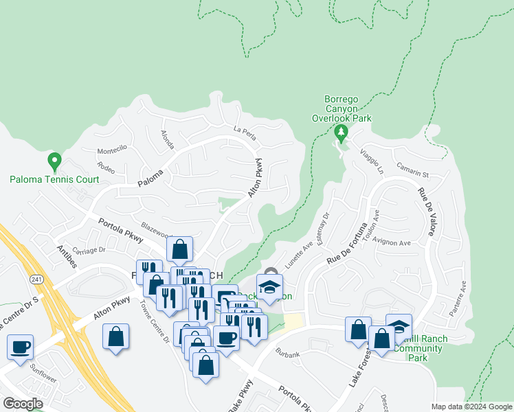 map of restaurants, bars, coffee shops, grocery stores, and more near 6 Alamitos in Lake Forest
