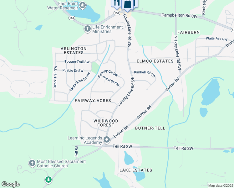 map of restaurants, bars, coffee shops, grocery stores, and more near 2215 Fairway Circle Southwest in Atlanta