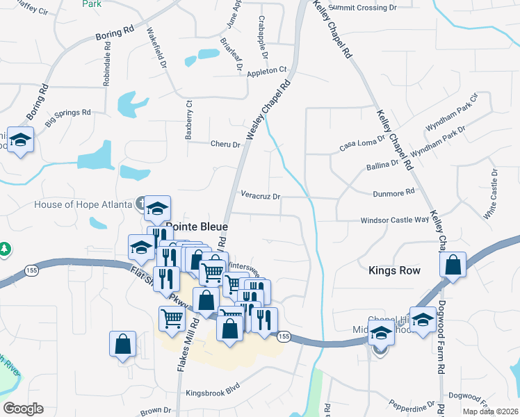 map of restaurants, bars, coffee shops, grocery stores, and more near 3925 Veracruz Drive in Decatur
