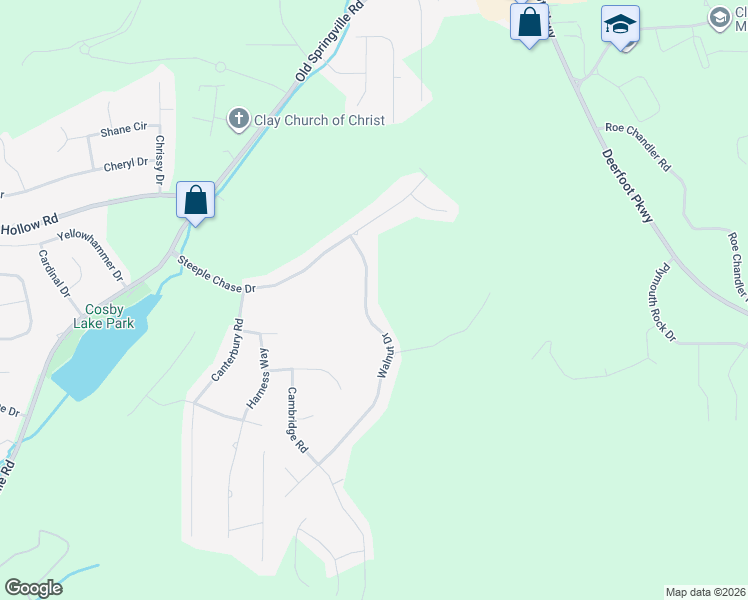 map of restaurants, bars, coffee shops, grocery stores, and more near 6387 Walnut Drive in Dixiana
