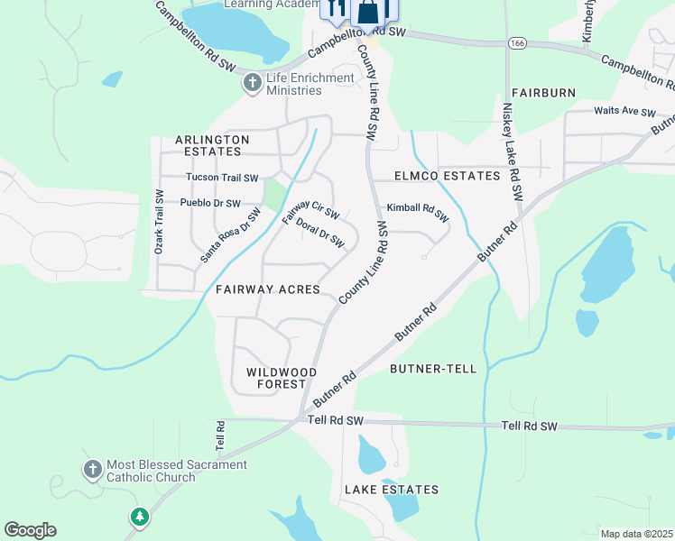map of restaurants, bars, coffee shops, grocery stores, and more near 2241 Fairway Circle Southwest in Atlanta