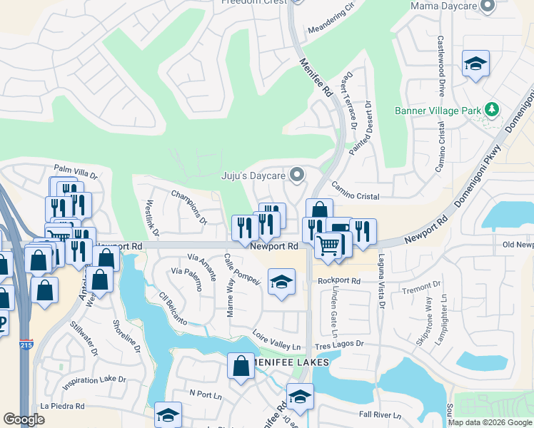 map of restaurants, bars, coffee shops, grocery stores, and more near 29924 Camino Cristal in Menifee