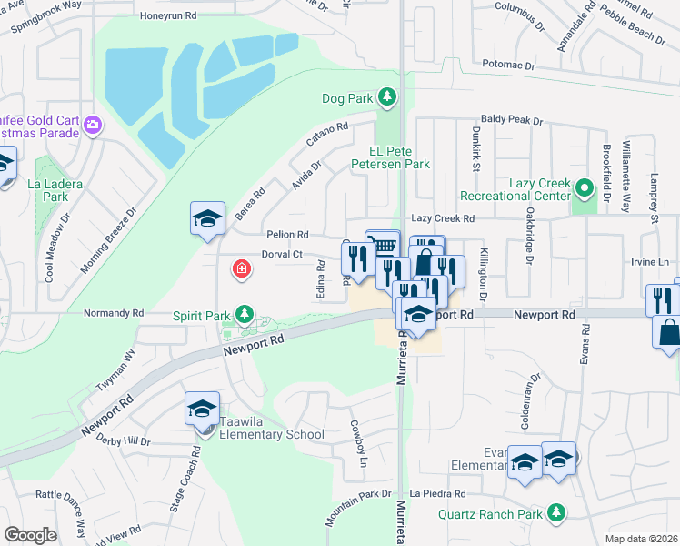 map of restaurants, bars, coffee shops, grocery stores, and more near 29913 Gifhorn Road in Menifee