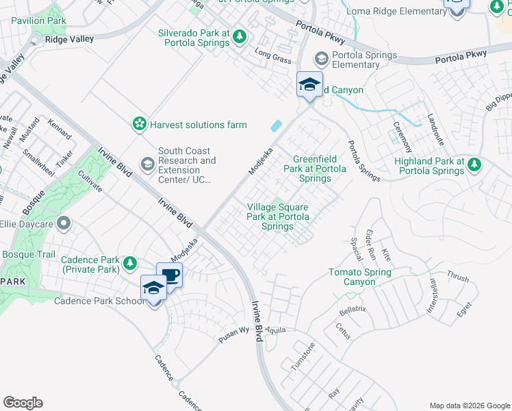 map of restaurants, bars, coffee shops, grocery stores, and more near 111 Desert Lotus in Irvine
