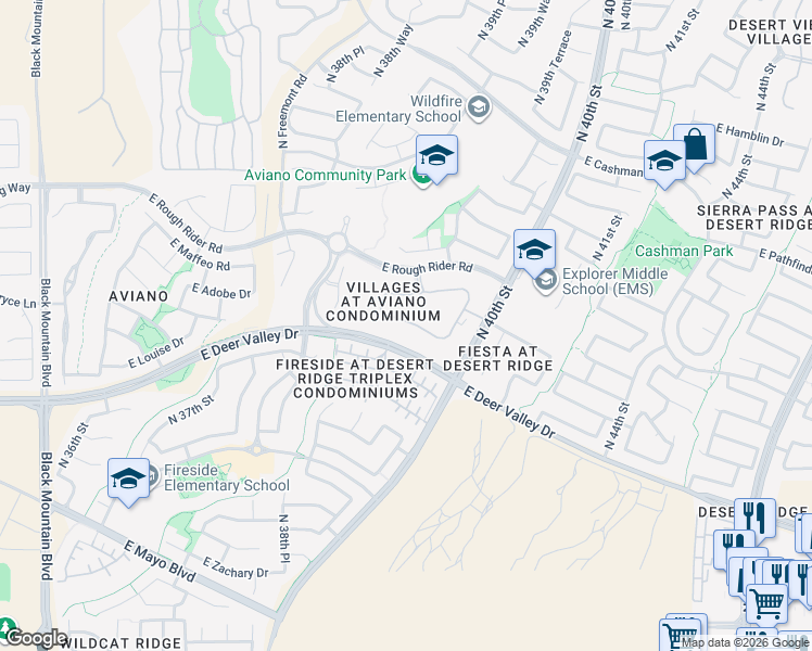 map of restaurants, bars, coffee shops, grocery stores, and more near 3935 East Rough Rider Road in Phoenix