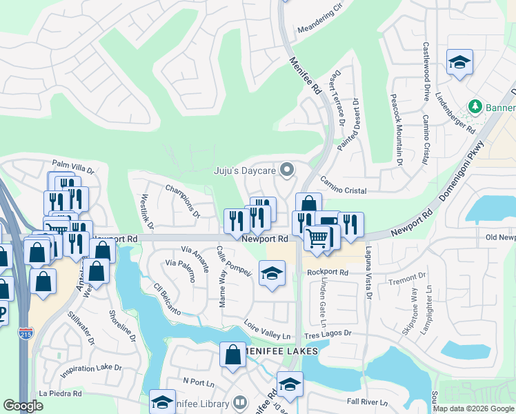 map of restaurants, bars, coffee shops, grocery stores, and more near 29924 Camino Cristal in Menifee