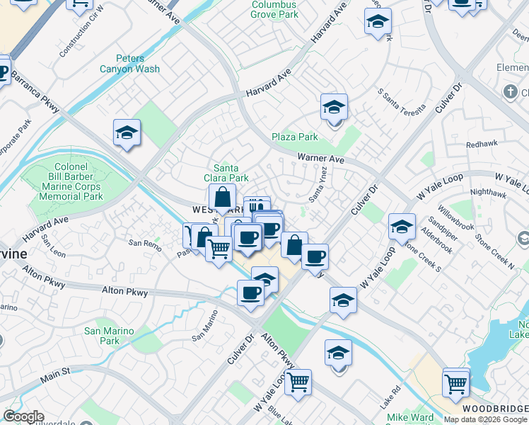 map of restaurants, bars, coffee shops, grocery stores, and more near 1007 Solvay Aisle in Irvine