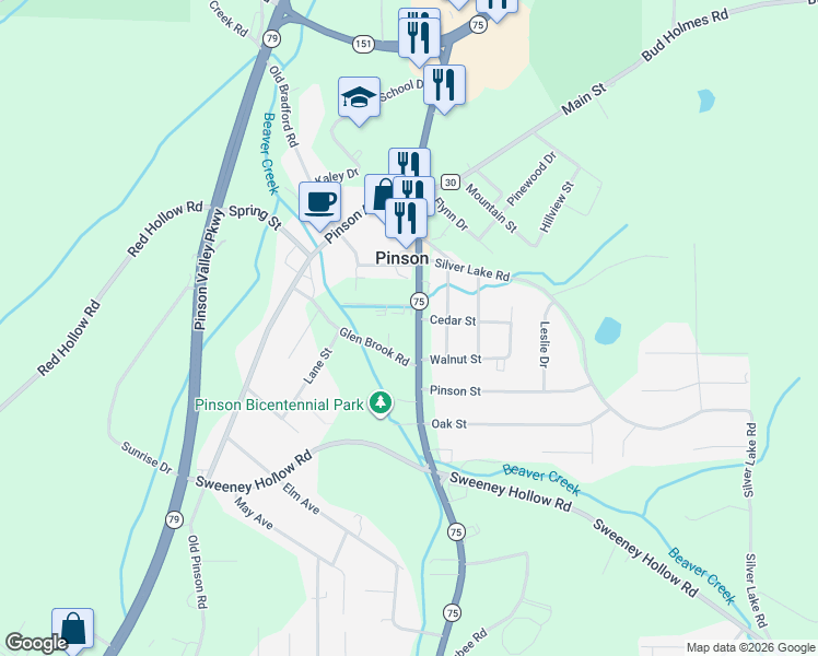 map of restaurants, bars, coffee shops, grocery stores, and more near 4402 Pinson Boulevard in Pinson