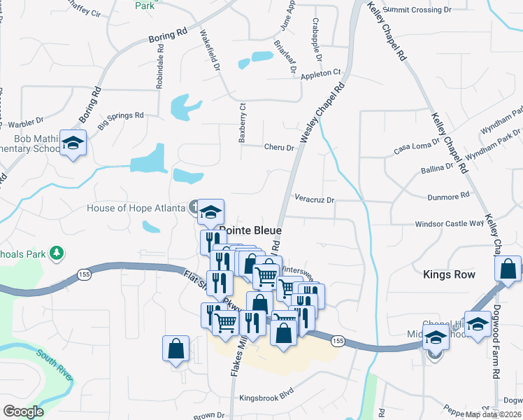 map of restaurants, bars, coffee shops, grocery stores, and more near 3300 Renoir Court in Decatur