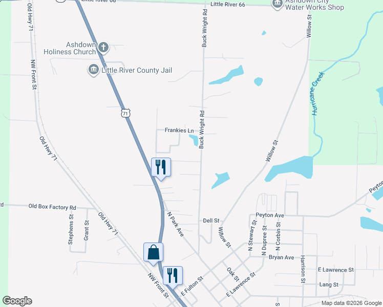 map of restaurants, bars, coffee shops, grocery stores, and more near 1609 Buck Wright Road in Ashdown
