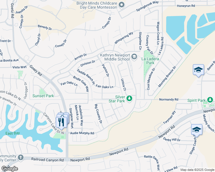 map of restaurants, bars, coffee shops, grocery stores, and more near 29945 Patriot Drive in Menifee