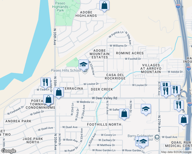 map of restaurants, bars, coffee shops, grocery stores, and more near 3198 West Los Gatos Drive in Phoenix