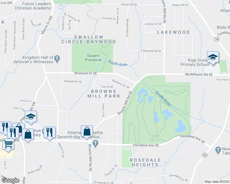 map of restaurants, bars, coffee shops, grocery stores, and more near 276 Lydia Drive Southeast in Atlanta