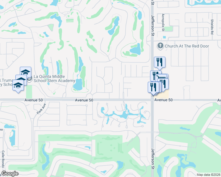 map of restaurants, bars, coffee shops, grocery stores, and more near 49772 Rancho San Francisquito in La Quinta