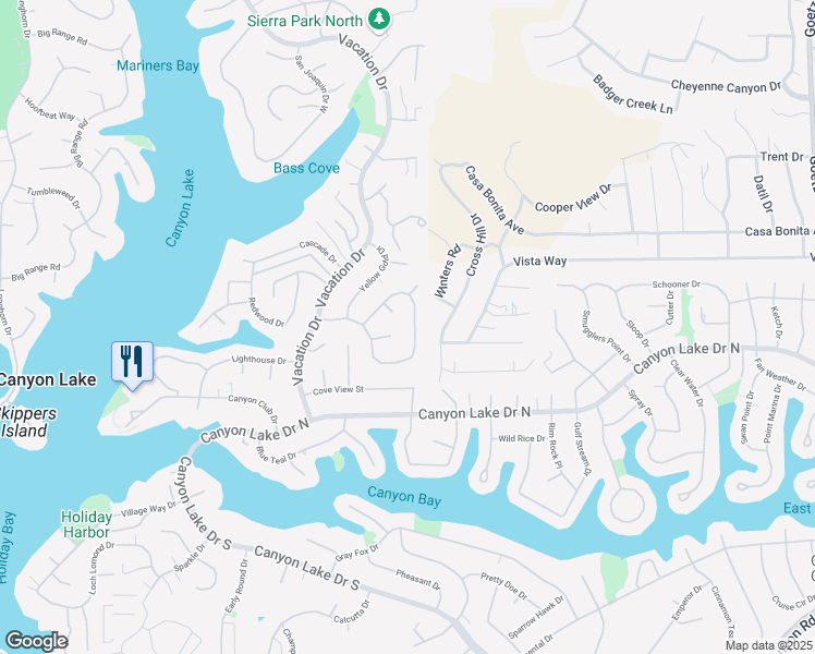 map of restaurants, bars, coffee shops, grocery stores, and more near 23160 Compass Drive in Canyon Lake