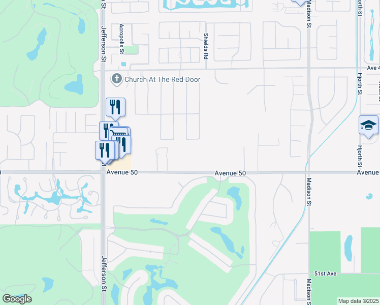 map of restaurants, bars, coffee shops, grocery stores, and more near 80450 Avenue 50 in Indio