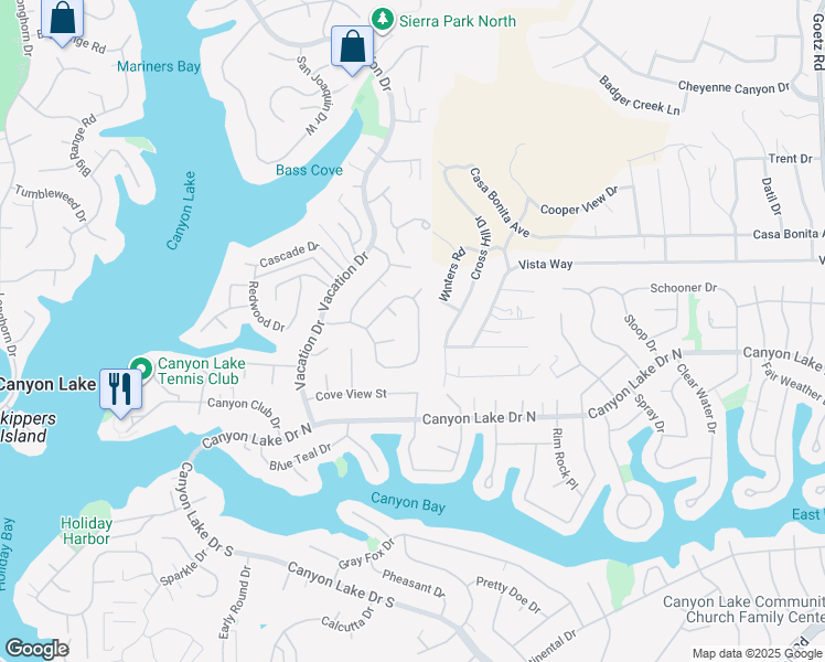 map of restaurants, bars, coffee shops, grocery stores, and more near 23160 Compass Drive in Canyon Lake