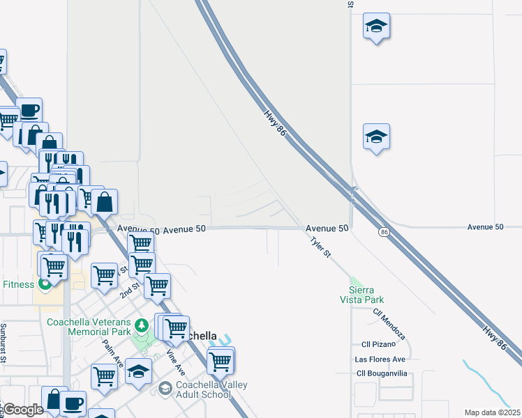 map of restaurants, bars, coffee shops, grocery stores, and more near Magnolia in Coachella