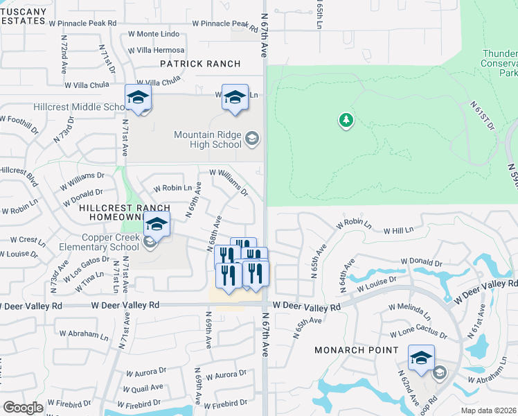 map of restaurants, bars, coffee shops, grocery stores, and more near 22409 North 67th Drive in Glendale