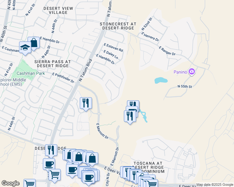 map of restaurants, bars, coffee shops, grocery stores, and more near 22030 North 51st Street in Phoenix