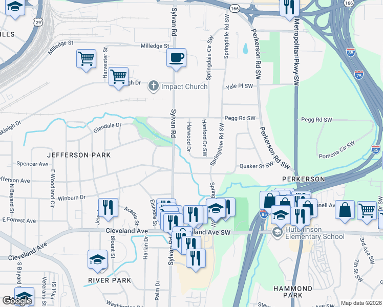 map of restaurants, bars, coffee shops, grocery stores, and more near 837 Brookdale Drive Southwest in Atlanta