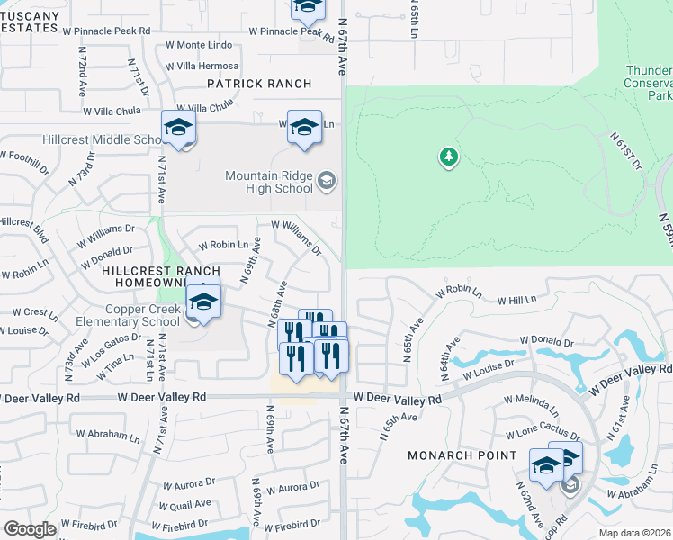 map of restaurants, bars, coffee shops, grocery stores, and more near 22409 North 67th Drive in Glendale