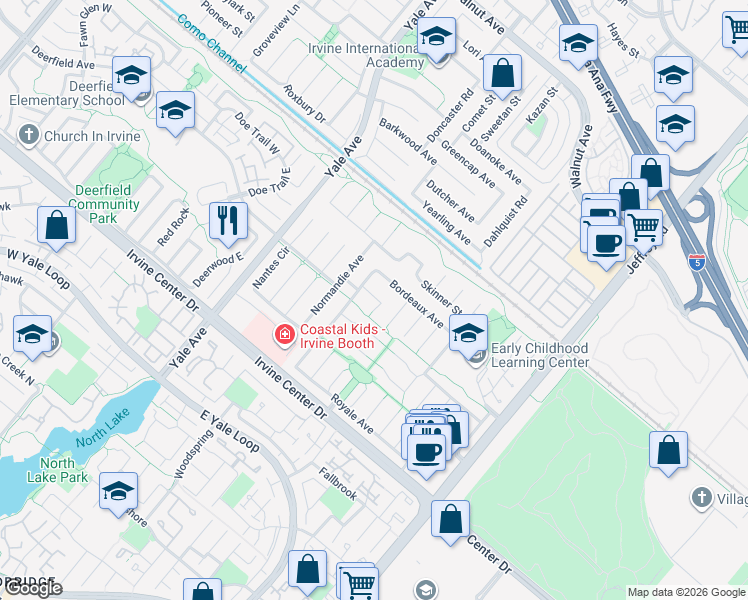 map of restaurants, bars, coffee shops, grocery stores, and more near 15222 Cherbourg Avenue in Irvine