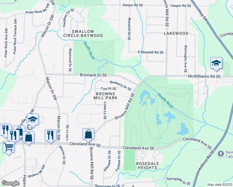 map of restaurants, bars, coffee shops, grocery stores, and more near 276 Lydia Drive Southeast in Atlanta