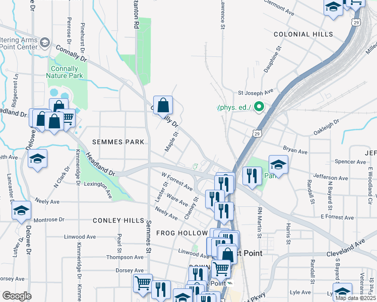 map of restaurants, bars, coffee shops, grocery stores, and more near 2496 Lester Street in East Point