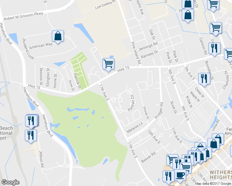 map of restaurants, bars, coffee shops, grocery stores, and more near 1065 Pinnacle Lane in Myrtle Beach