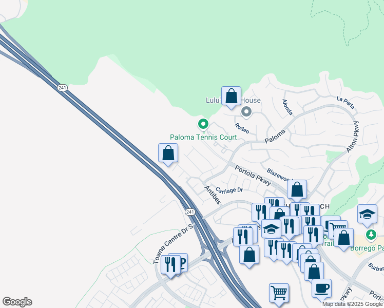 map of restaurants, bars, coffee shops, grocery stores, and more near 12 Anacapa Court in Lake Forest