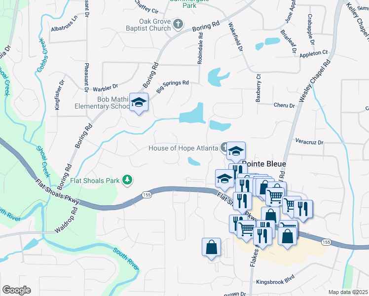 map of restaurants, bars, coffee shops, grocery stores, and more near 3691 Idle Creek Drive in Decatur