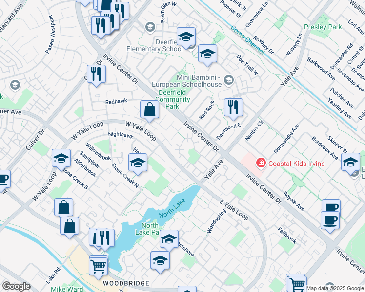 map of restaurants, bars, coffee shops, grocery stores, and more near 22 Pinewood in Irvine