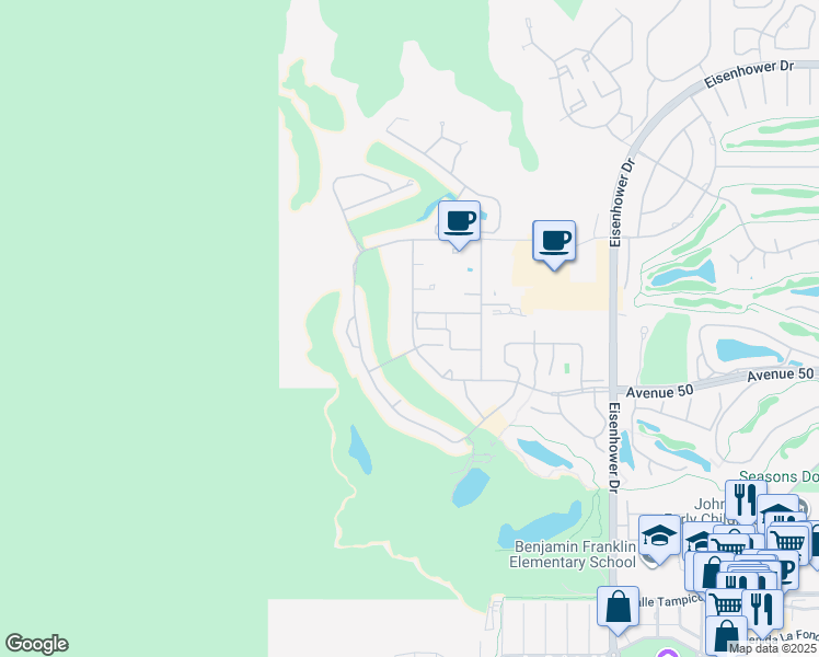 map of restaurants, bars, coffee shops, grocery stores, and more near 77131 Calle Mazatlan in La Quinta