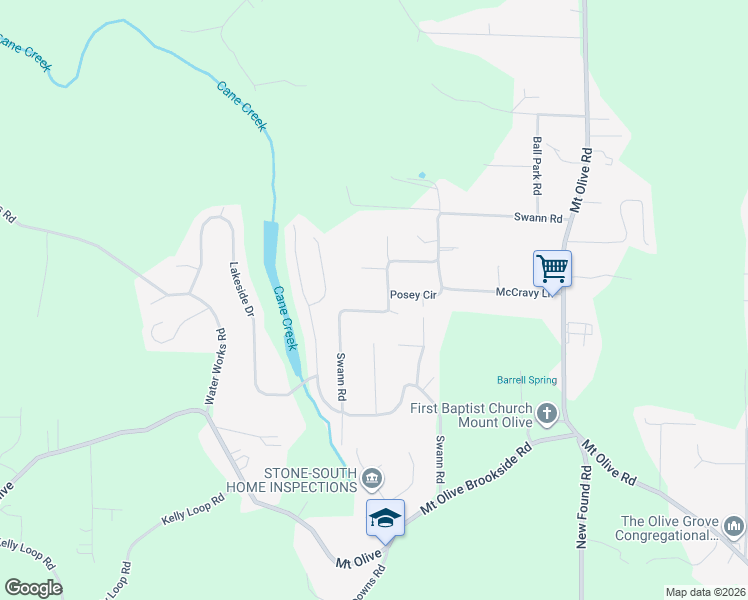 map of restaurants, bars, coffee shops, grocery stores, and more near 6220 Swann Road in Mount Olive