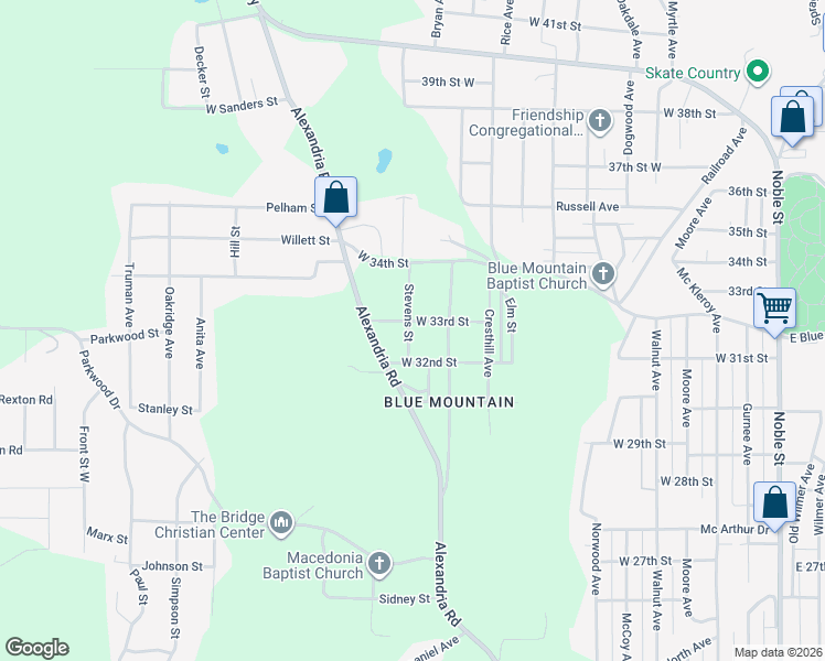 map of restaurants, bars, coffee shops, grocery stores, and more near 1052 West 33rd Street in Anniston