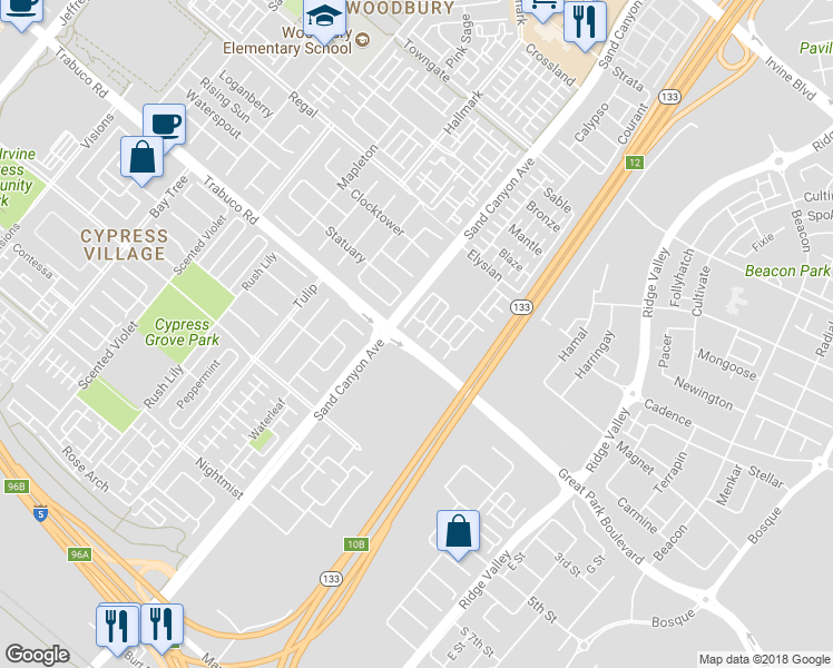 map of restaurants, bars, coffee shops, grocery stores, and more near 60 Peony in Irvine