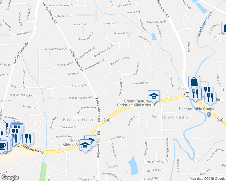 map of restaurants, bars, coffee shops, grocery stores, and more near 3318 White Castle Way in Decatur