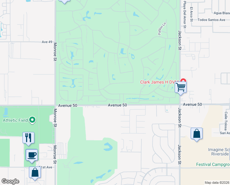 map of restaurants, bars, coffee shops, grocery stores, and more near 82570 Delano Drive in Indio