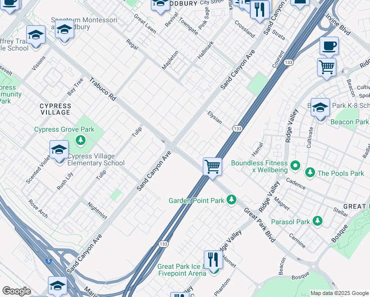map of restaurants, bars, coffee shops, grocery stores, and more near 60 Peony in Irvine