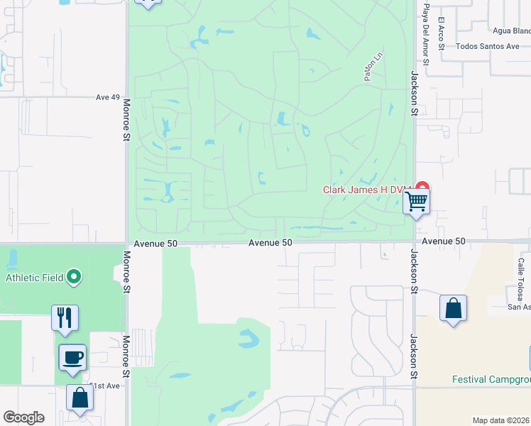 map of restaurants, bars, coffee shops, grocery stores, and more near 82550 Delano Drive in Indio