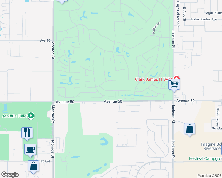 map of restaurants, bars, coffee shops, grocery stores, and more near 82570 Delano Drive in Indio
